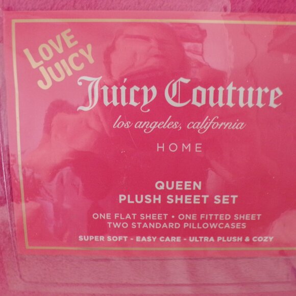 Juicy Couture 4pc QUEEN Plush Sheet Set Pink Soft & Cozy - Picture 2 of 6